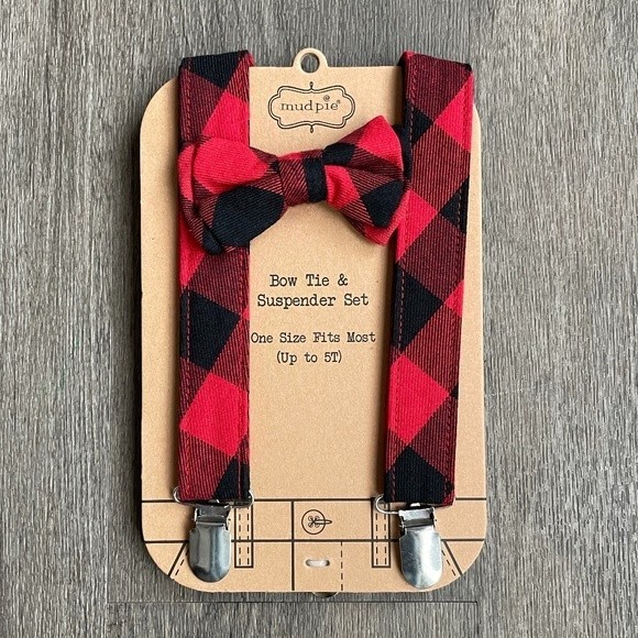 Mud Pie Other - NWT Mud Pie Buffalo Check Suspender Set One Size Red
